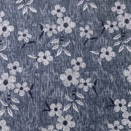 Denim Stof 145cm 61 Blomster - 50cm